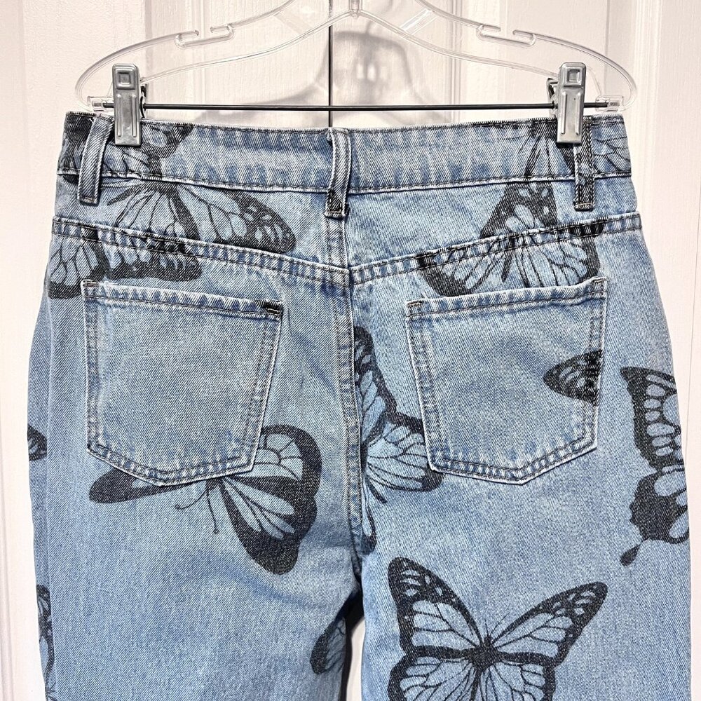 SHEIN Women's Faded Blue & Black Butterflies Jeans-Med P-Trendy-Casual- - Picture 6 of 10